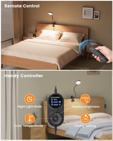 Glocusent bed-reading light offers 3 color modes for night reading and daytime work