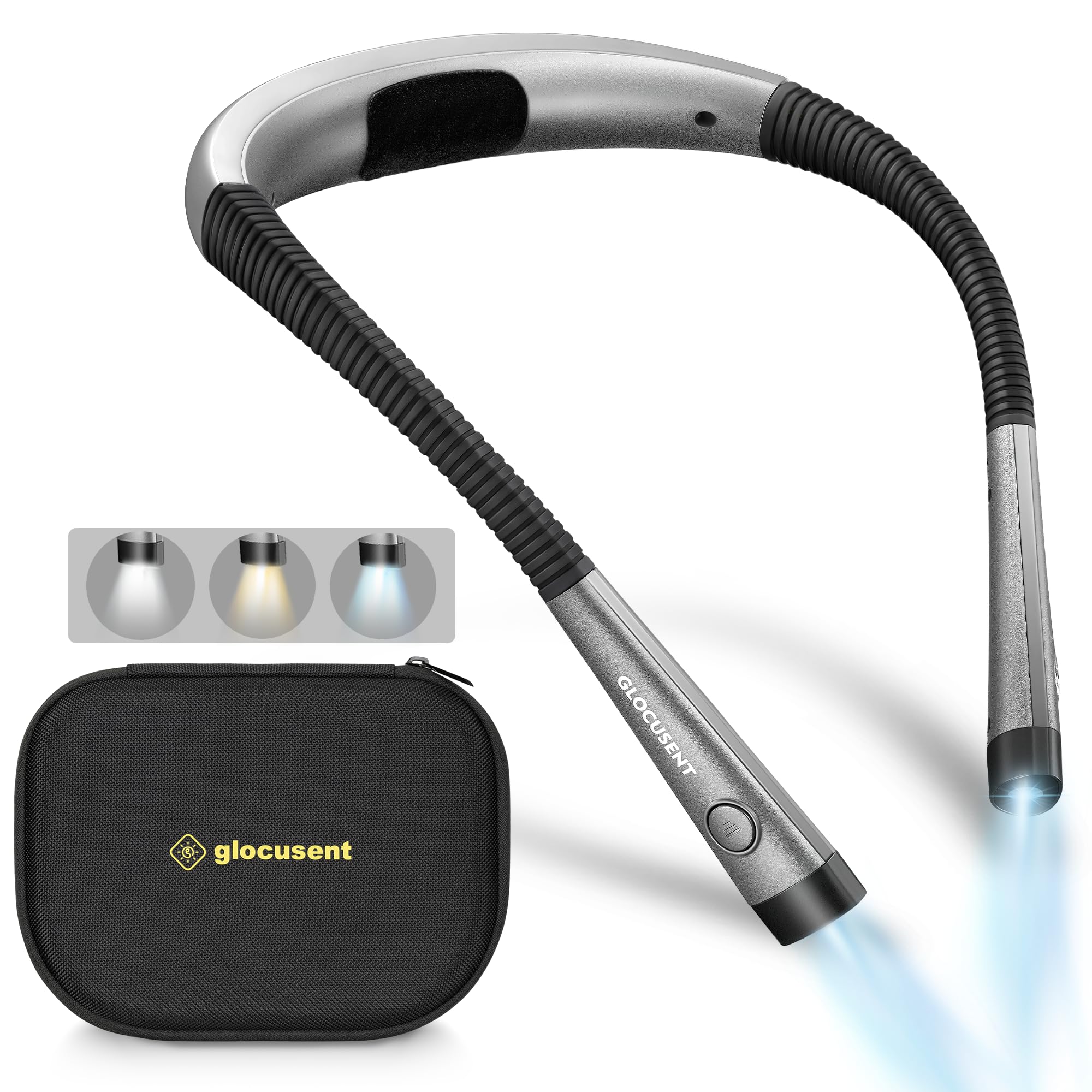 Glocusent book light with EVA case for easy storage on the go.