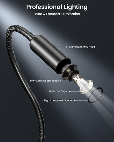Glocusent clip-on light with 360-degree gooseneck for versatile angle lighting.