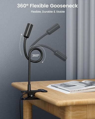 Glocusent clip-on light showing dimming control and timer for energy savings.