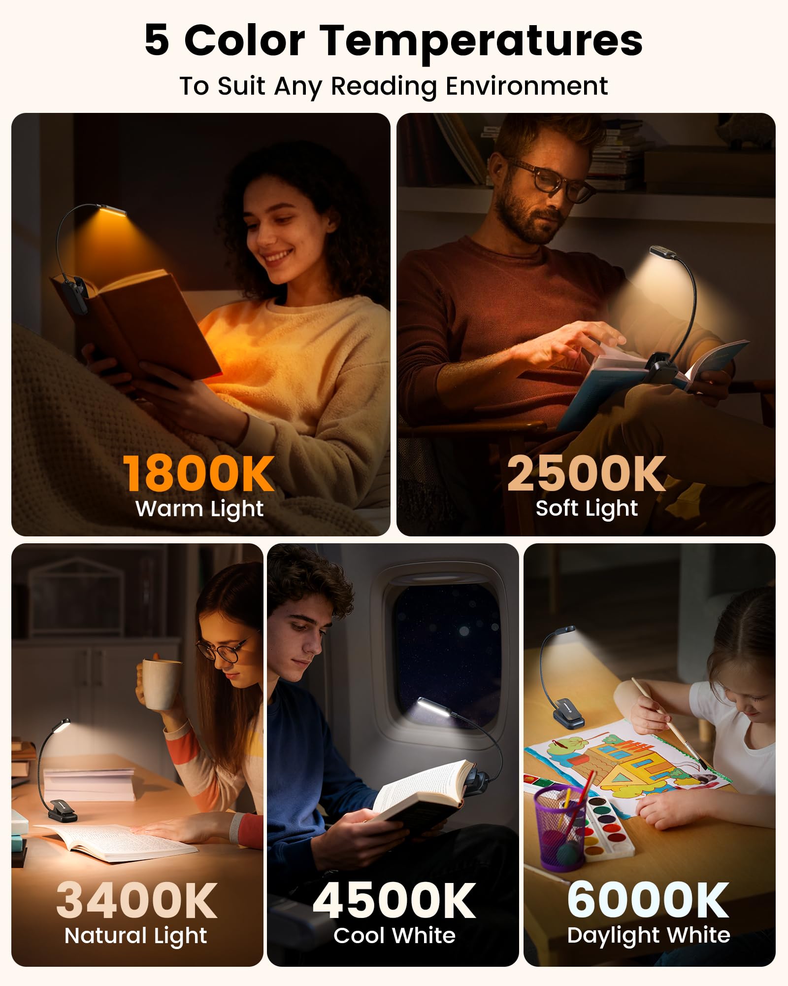 Glocusent warm to cool color temperatures for bedtime relaxation or study.