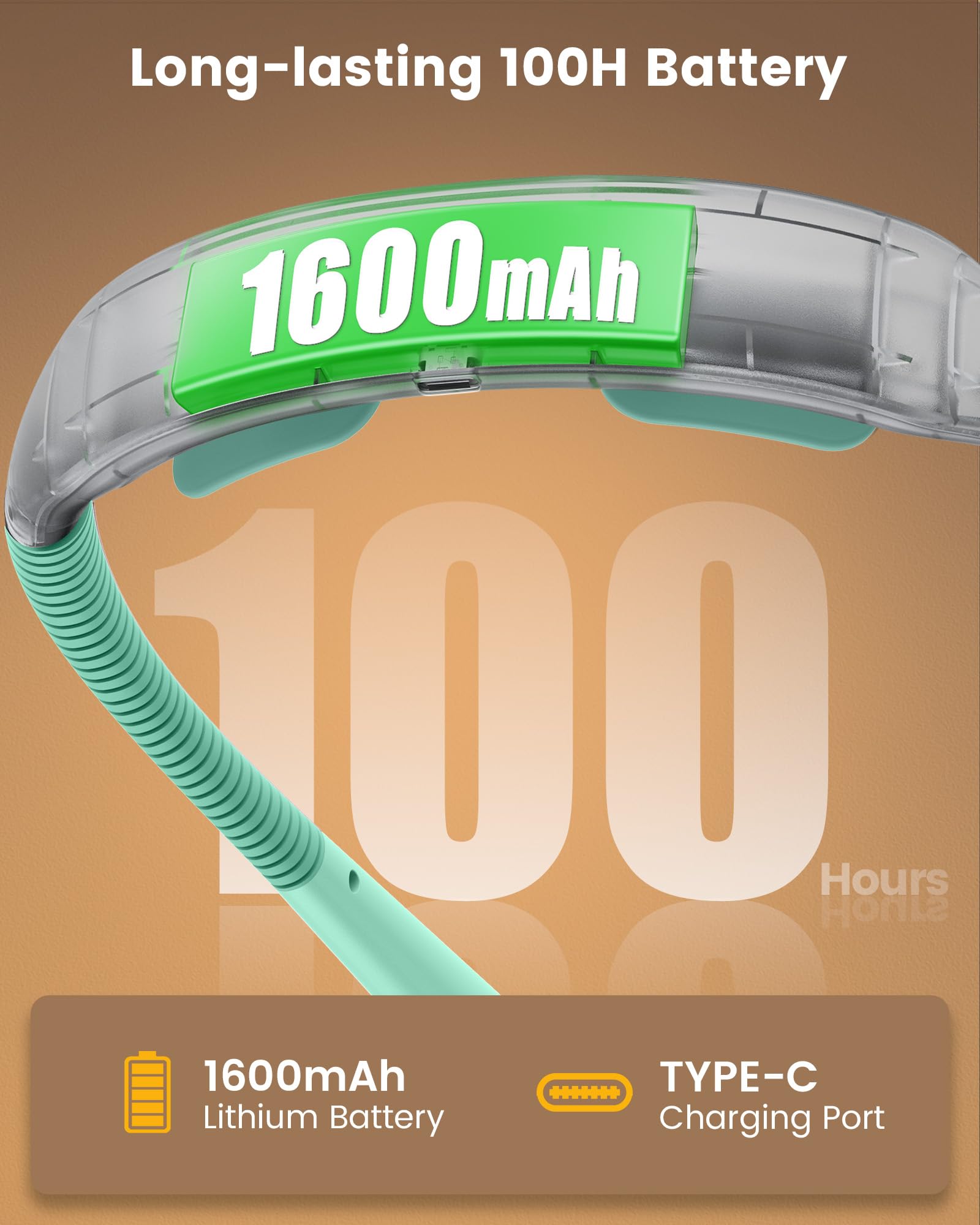Glocusent 1600mAh battery supports long sessions with USB-C charging.