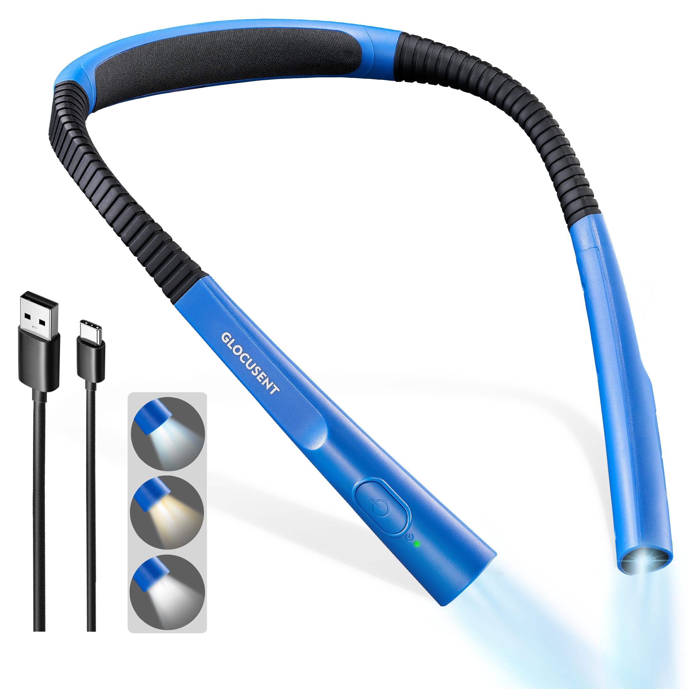 Glocusent upgraded LED neck light with ergonomic design for comfortable long reads.