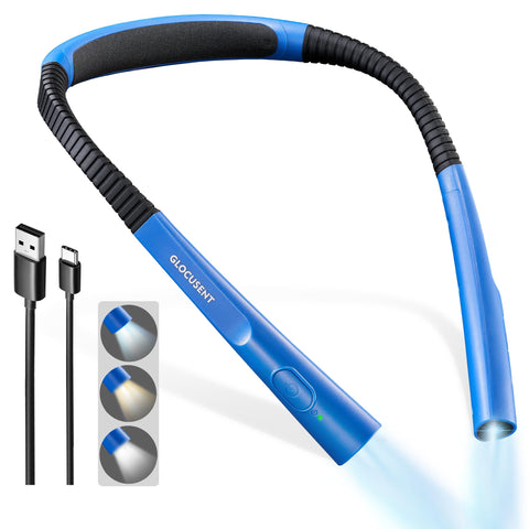 Glocusent upgraded LED neck light with ergonomic design for comfortable long reads.