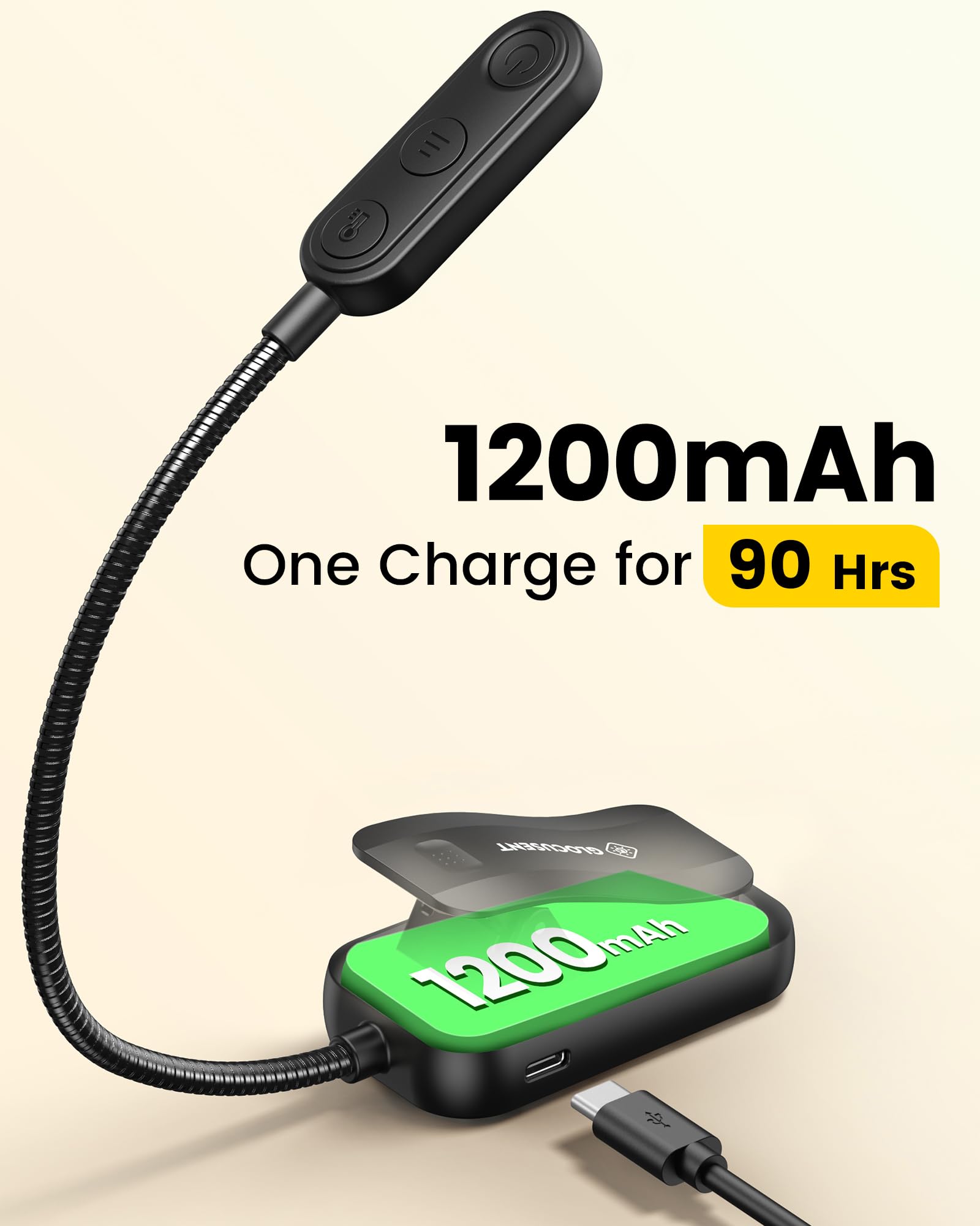 Glocusent rechargeable battery with USB-C for long-lasting reading sessions.