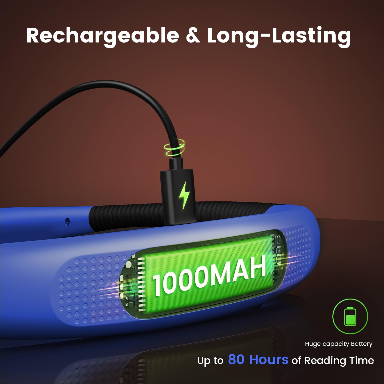 Glocusent USB C rechargeable battery powers long reading sessions