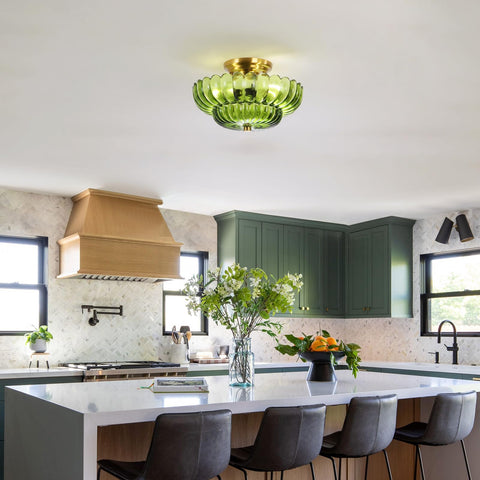 GloMuse wide-angle view shows green glass dome paired with brass mount.