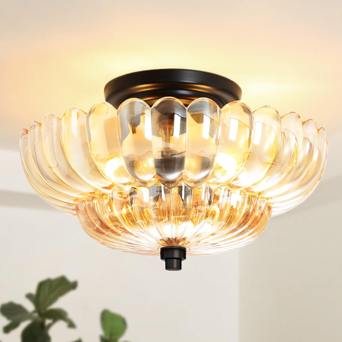 GloMuse semi-flush mount close to ceiling with elegant glass and space-saving design