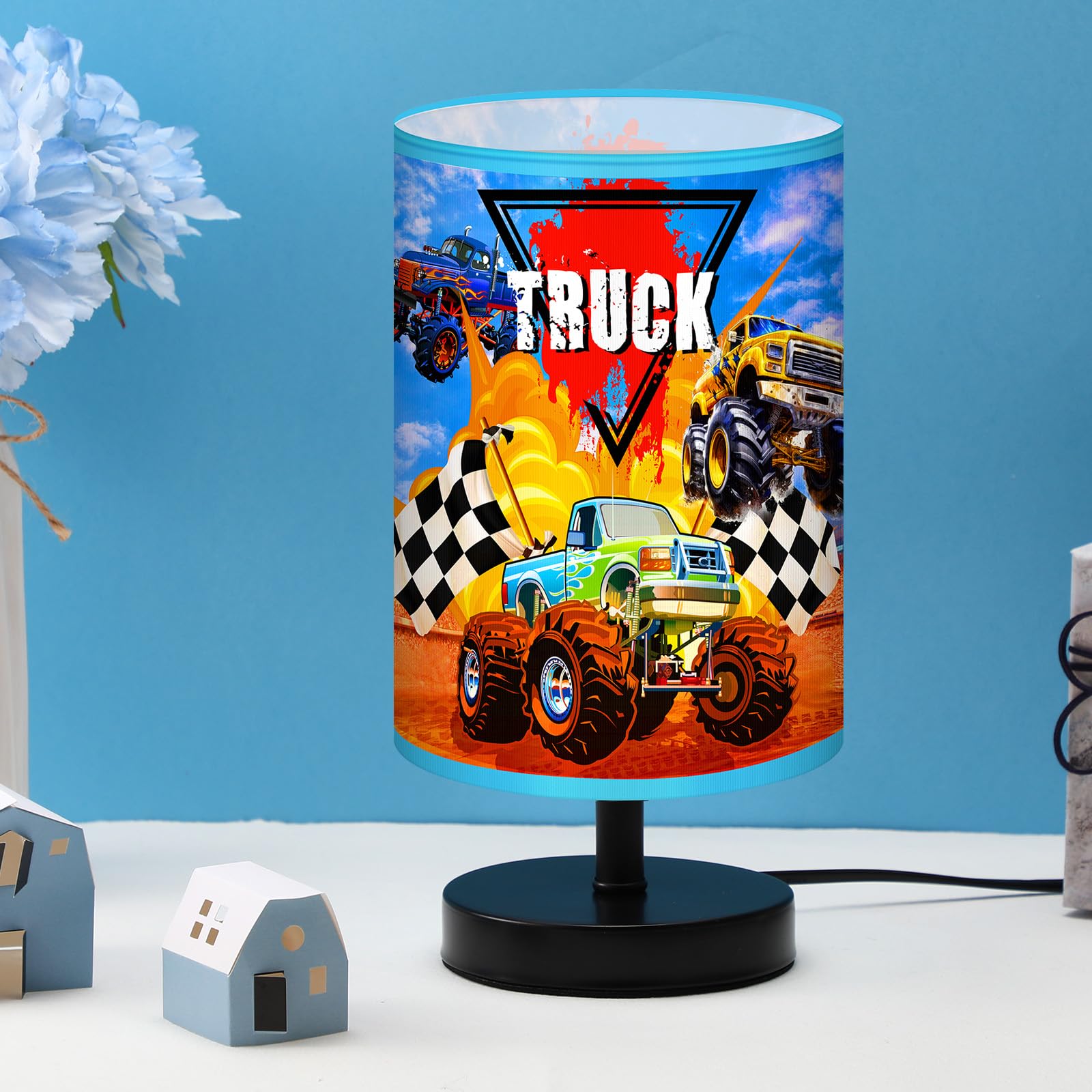 Glooglitter Monster Truck table lamp 28 cm height fits bedside desks.