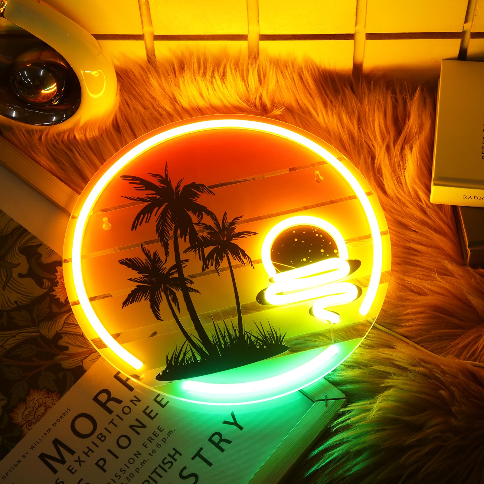 Glooglitter palm tree sign beach theme lights create a tropical vibe for cafes.