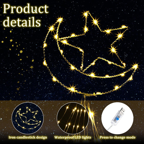Glooglitter Ramadan waterfall light garden decoration providing warm glow.