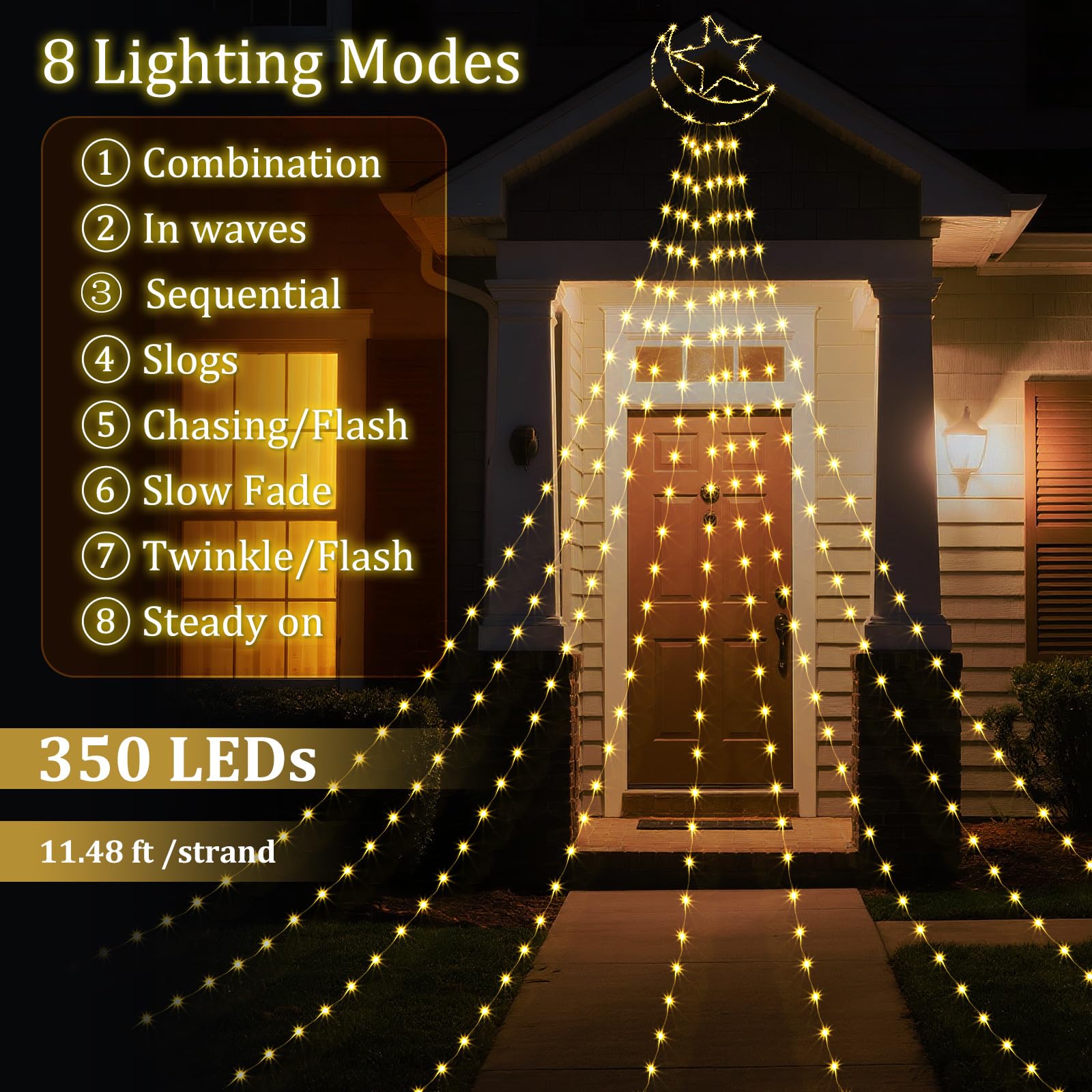 Glooglitter Ramadan waterfall light porch illumination with USB power.