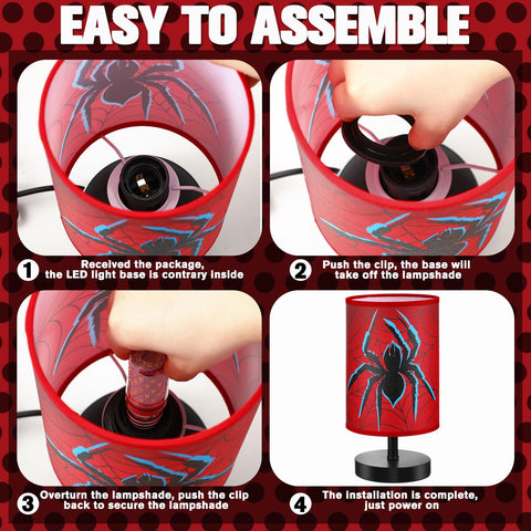 Glooglitter spider table lamp bedroom scene with soft glow