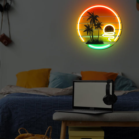 Glooglitter tropical sign bedroom bar light provides cozy mood lighting.