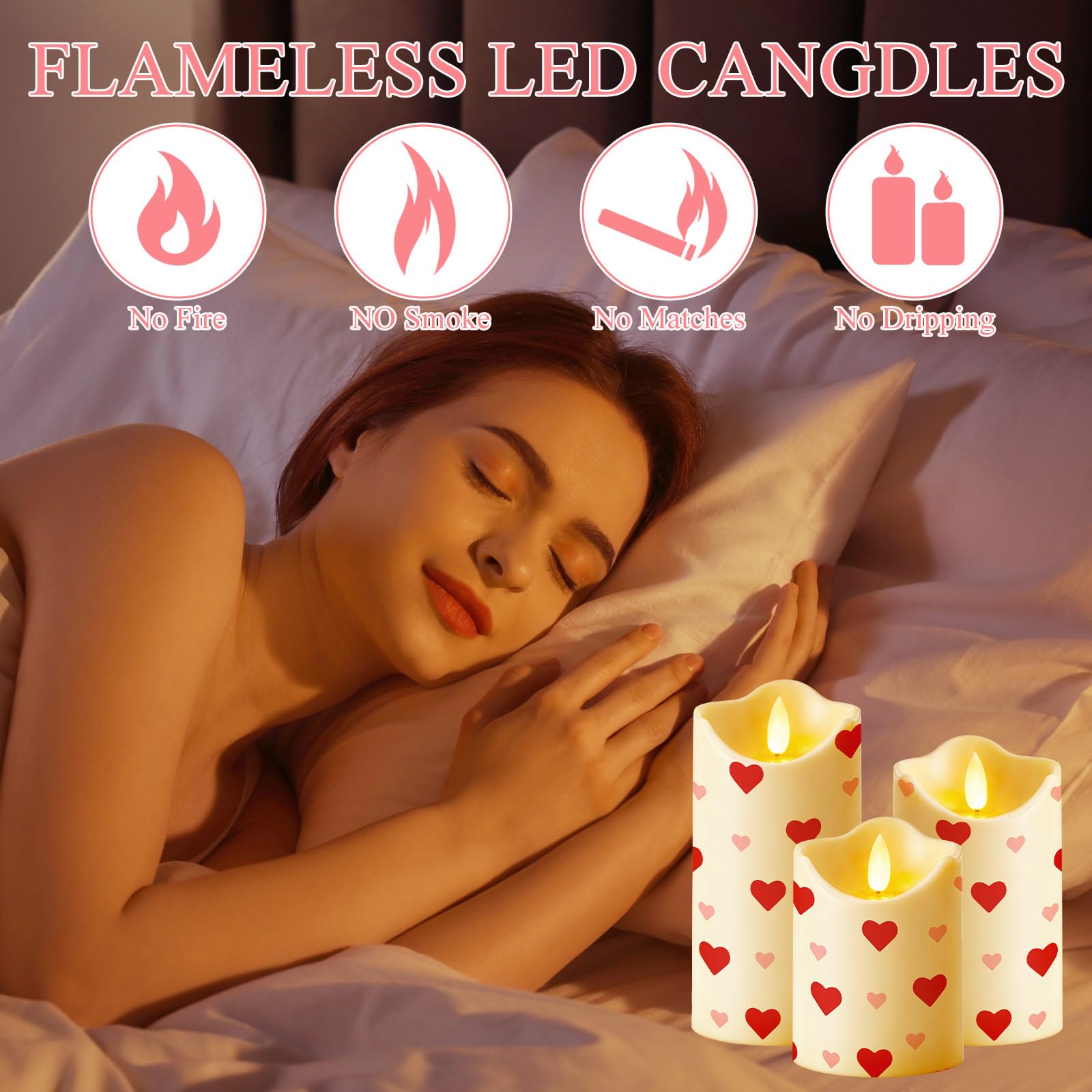 Glooglitter Valentine heart candle red glow for celebrations