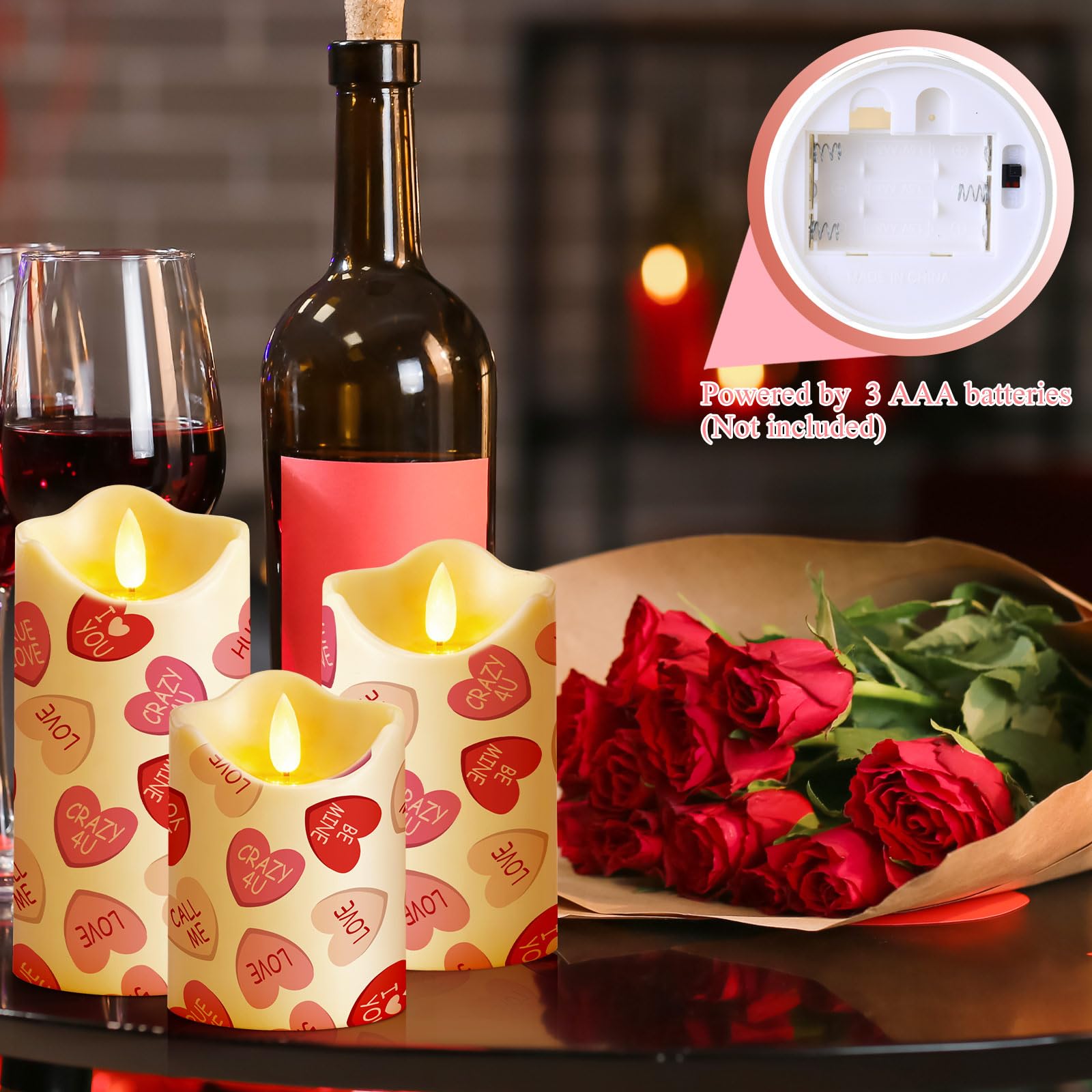 Glooglitter red heart LED candle at 3.94 inches height enhances romantic mood
