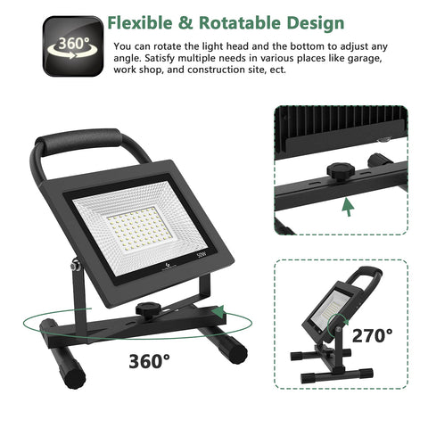 GLORIOUS-LITE 50W LED work light, 16ft cord for extended reach.