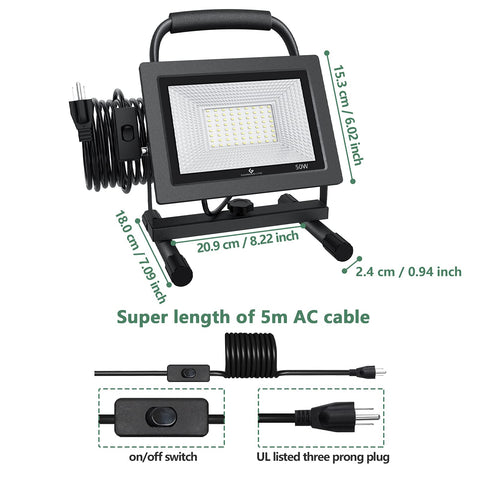 GLORIOUS-LITE 50W LED work light, 270° vertical tilt for flexible positioning.
