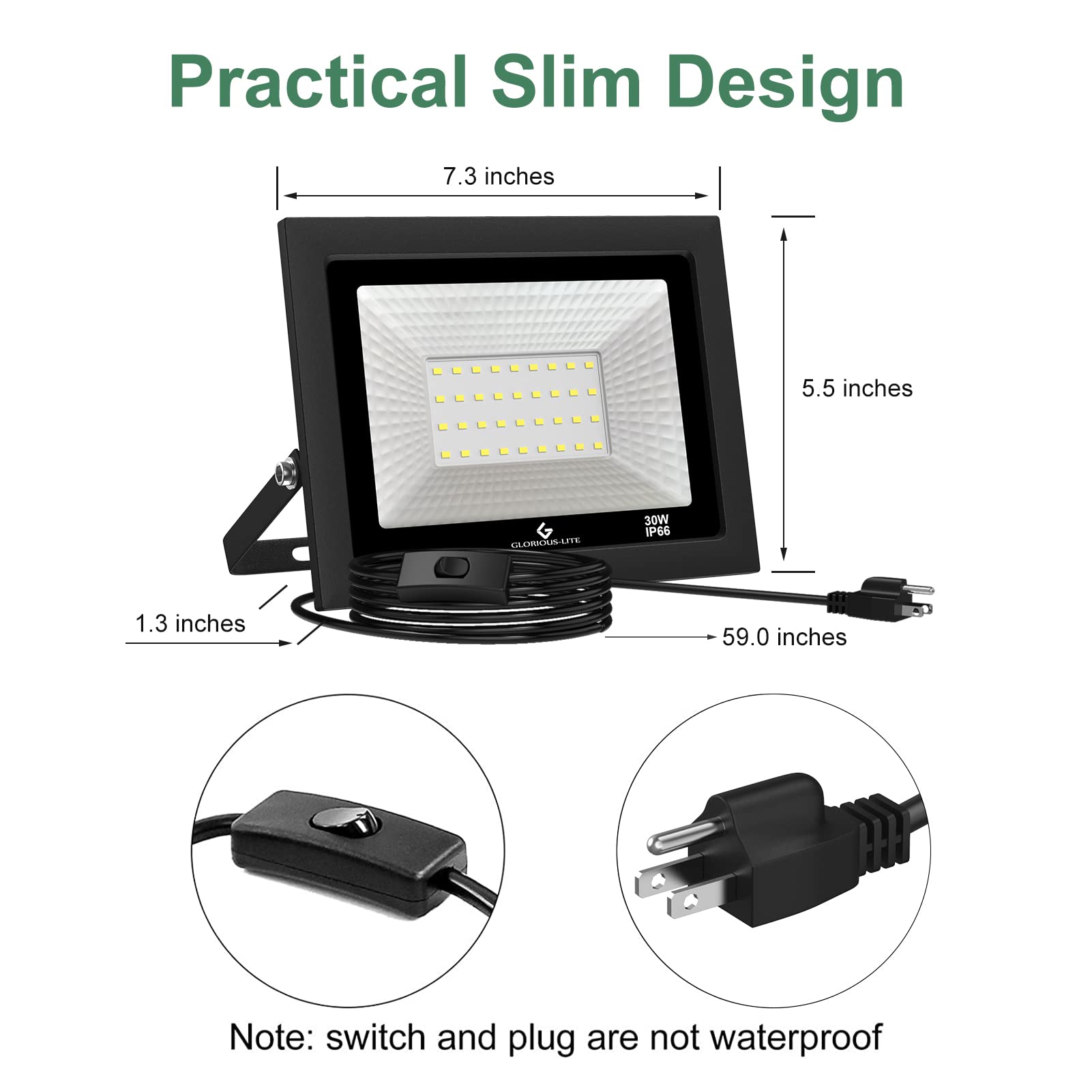 GLORIOUS-LITE plug-in flood light with switch for easy use