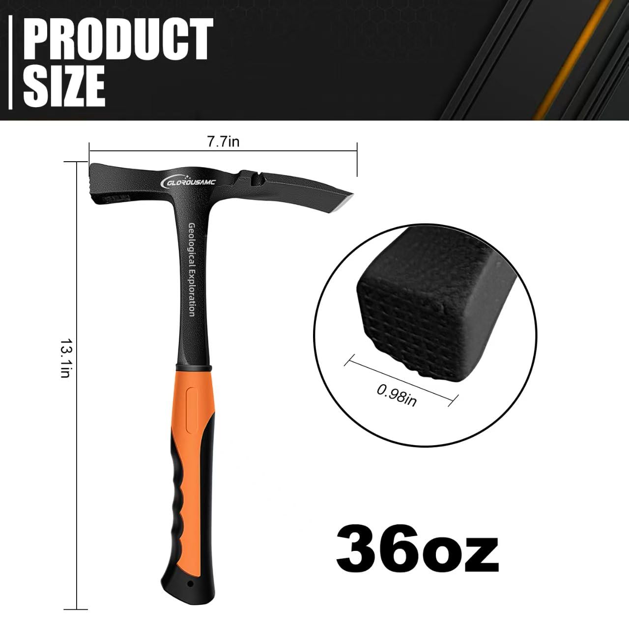 glorousamc 36 oz Ultra Rock Pick Hammer ergonomic anti-slip handle.