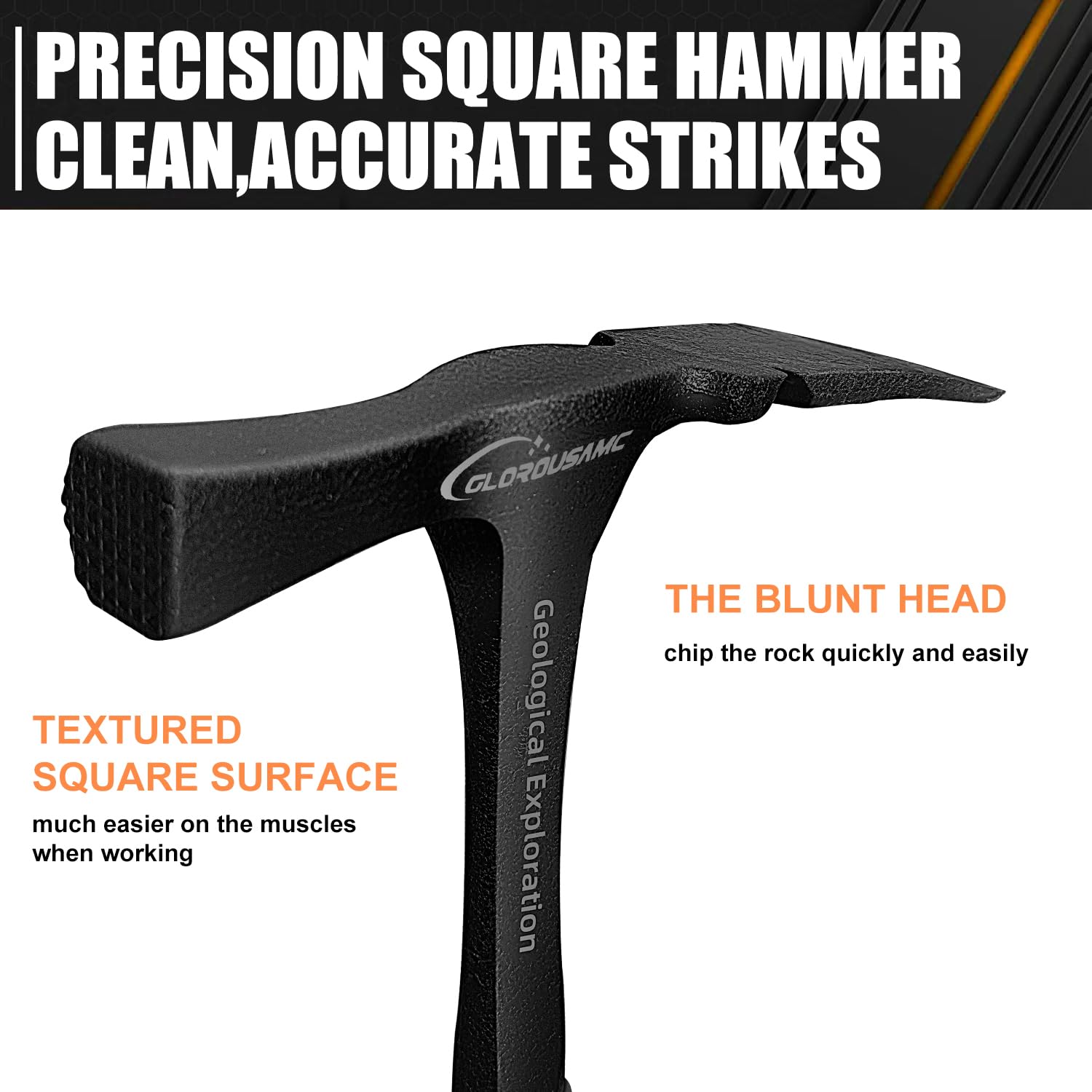 glorousamc 36 oz Ultra Rock Pick Hammer side grip for secure handling.