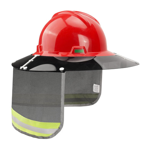 Glosaie hard hat visor neck shade front view reduces sun exposure on site