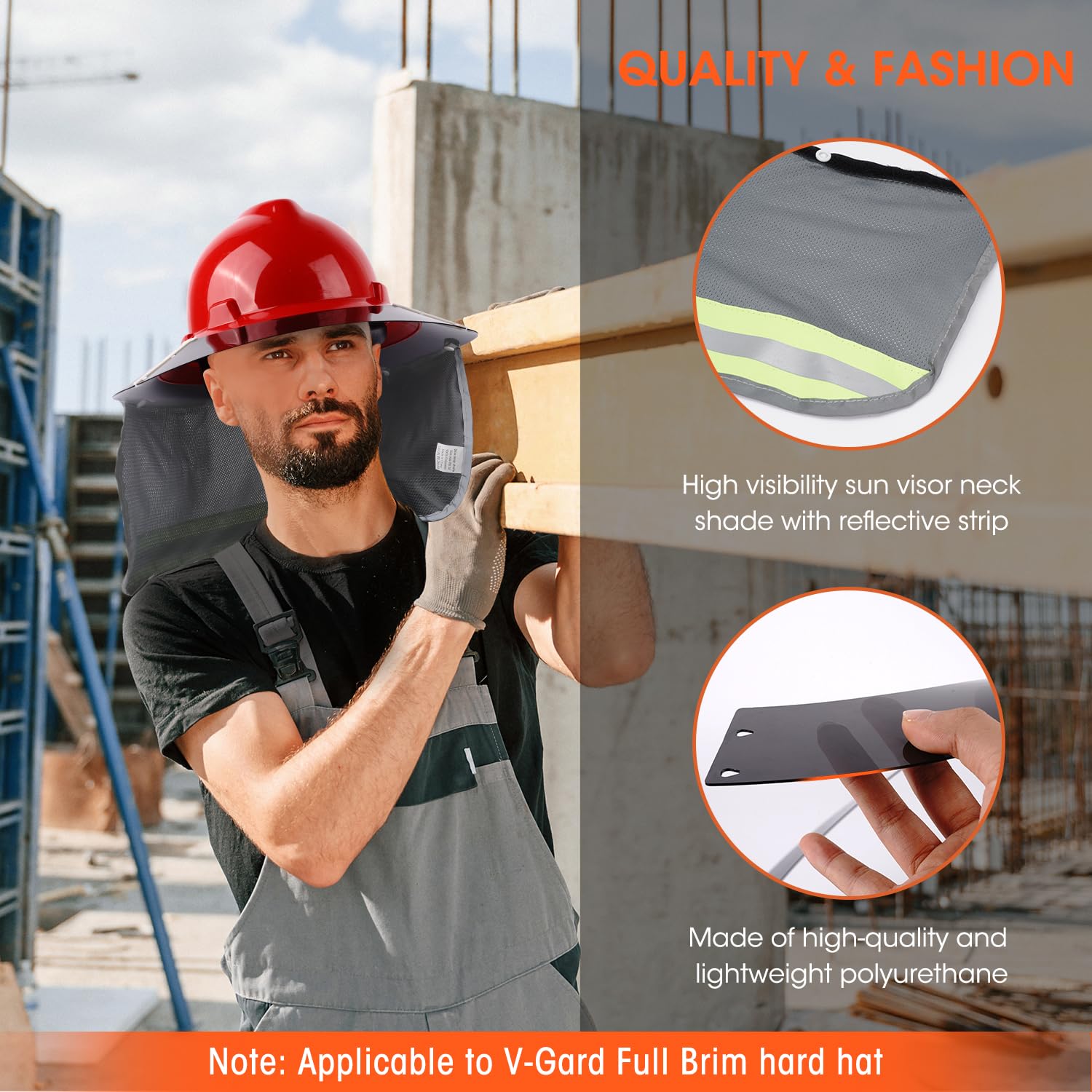 Glosaie hard hat visor neck shade side view demonstrates unobstructed visibility