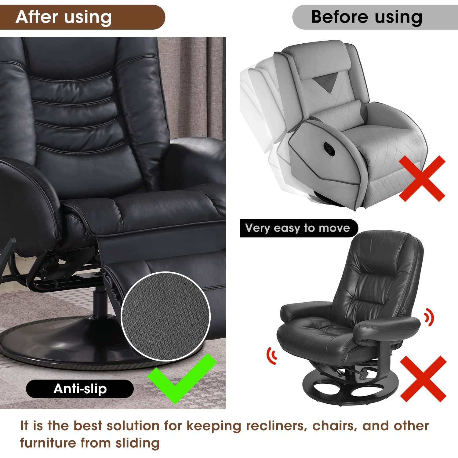 Glosaie swivel chair pads allow smooth movement while protecting floors.