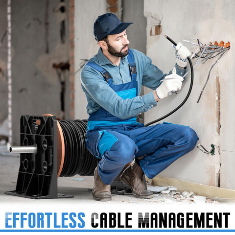 Glosaie wire spool holder shows 34-inch diameter capacity for large reels