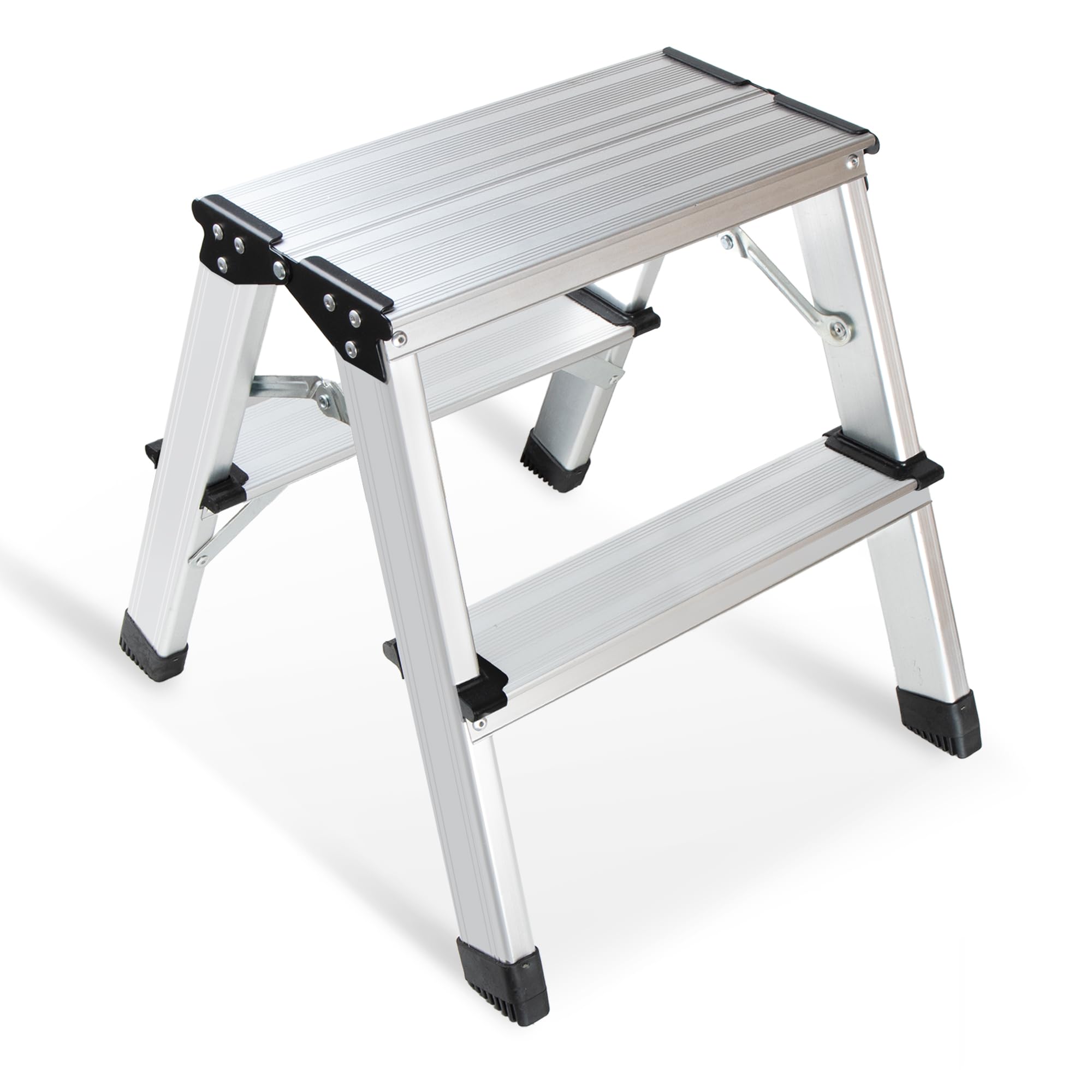 Glosiory 2-step ladder folded open for quick high-reach tasks.