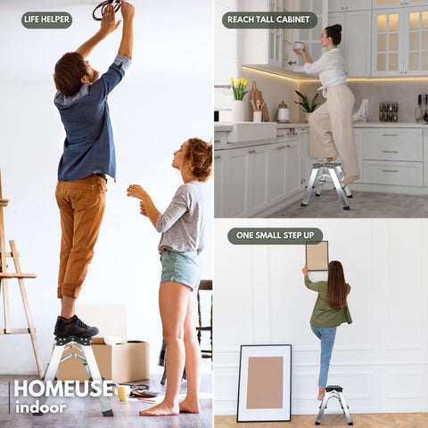 Glosiory kitchen-use ladder reaching high cabinets safely.