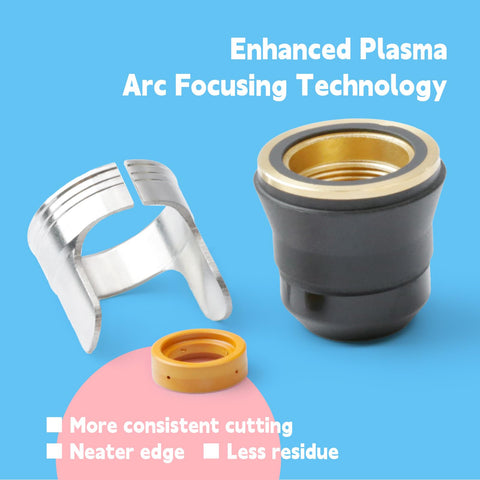 GLOXTED S45 swirl ring optimizes plasma arc flow for smoother edges.