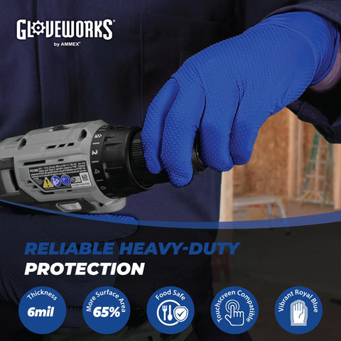 GLOVEWORKS HD blue nitrile gloves 6 mil thickness for puncture resistance