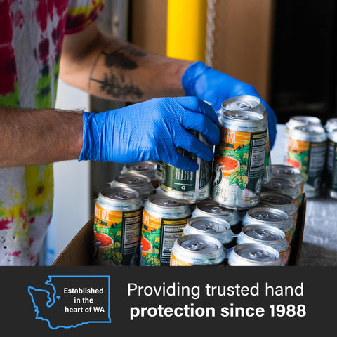 Latex-free GLOVEWORKS HD gloves reduce allergy risk during work.
