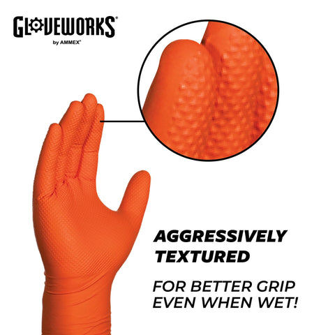 8 mil chemical-resistant Gloveworks nitrile gloves protect against cleaners