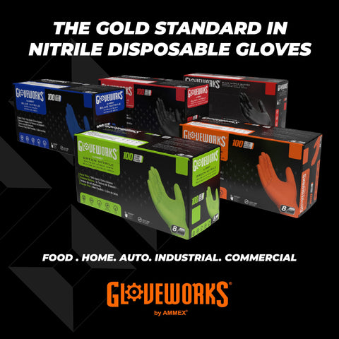 Food-safe versatility of Gloveworks orange nitrile gloves for prep