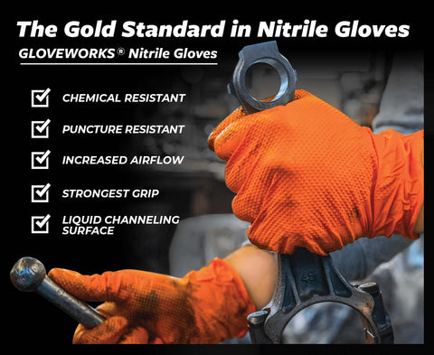 GLOVEWORKS Orange Nitrile Gloves for food prep and BBQ tasks.