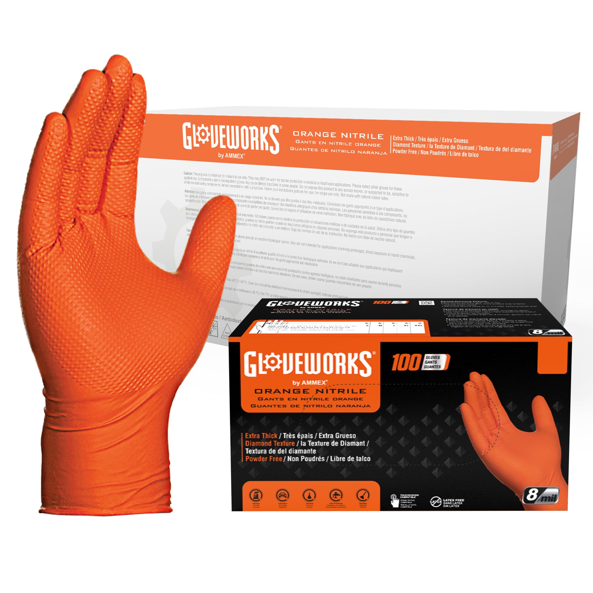 GLOVEWORKS orange nitrile gloves with puncture resistance for tough tasks