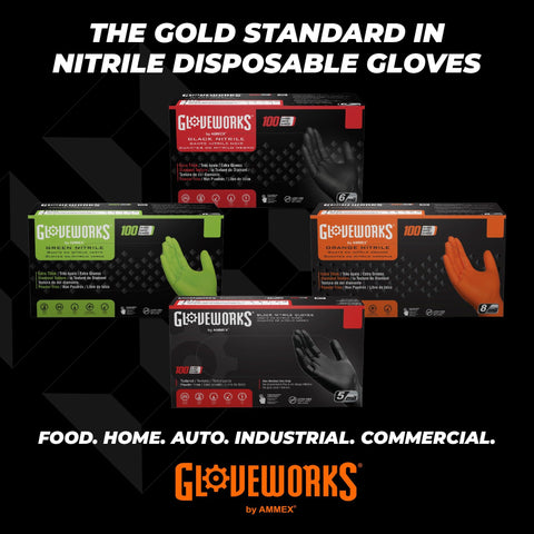 GLOVEWORKS two-boxes of 100 gloves for convenient stocking and auto-reorder.