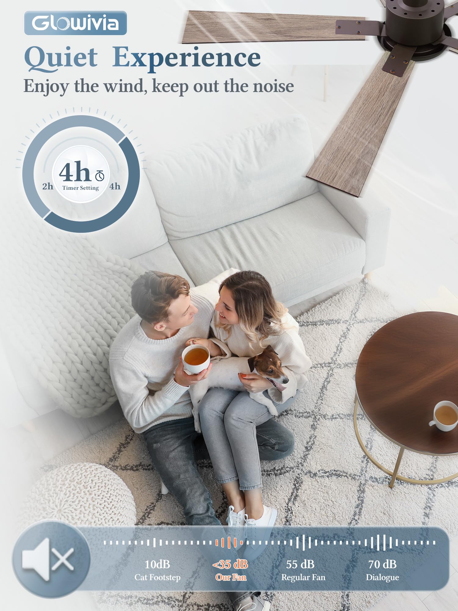Glowivia six-speed quiet DC motor delivers strong airflow with low noise