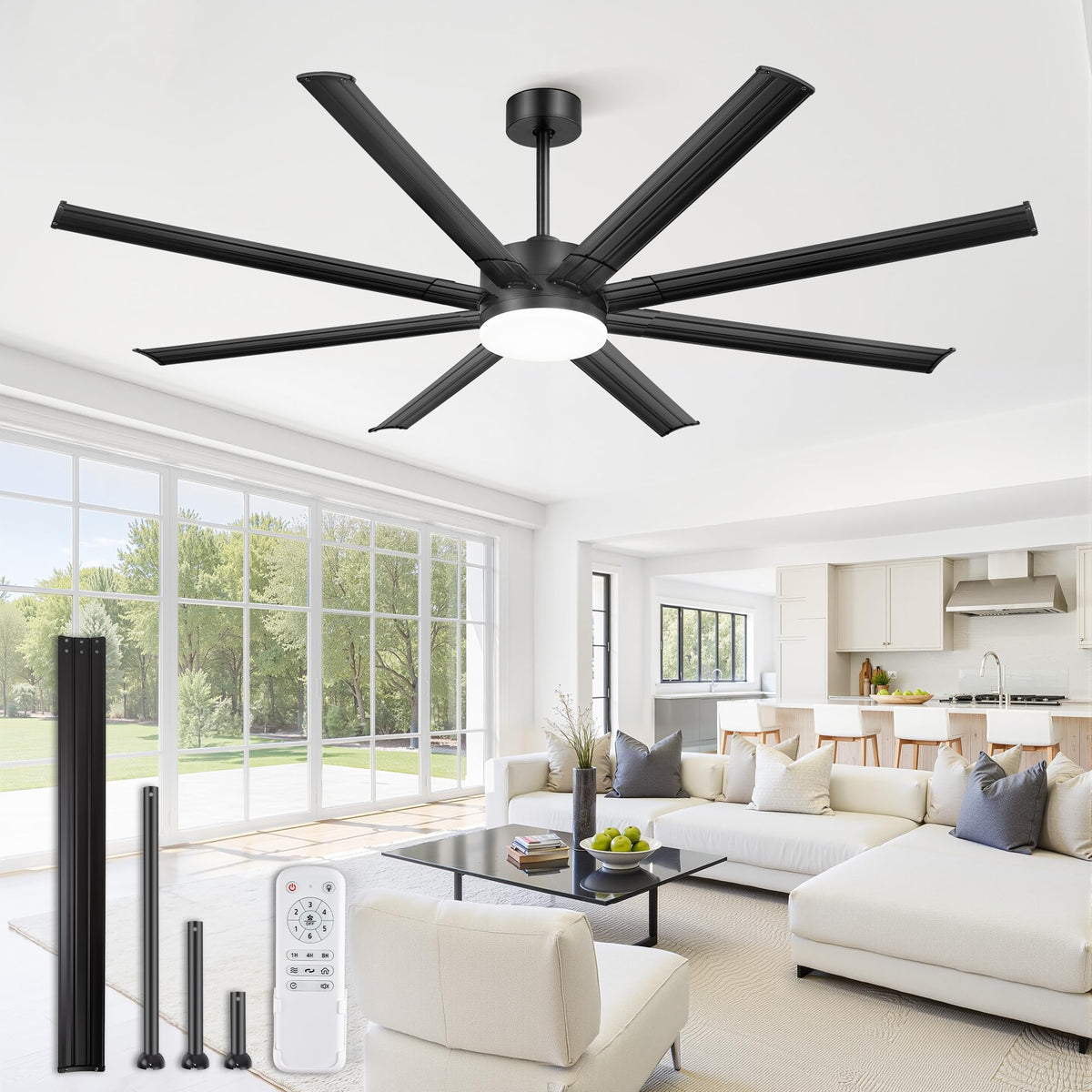 Glowivia 72-inch ceiling fan assembly with large blades and black finish.