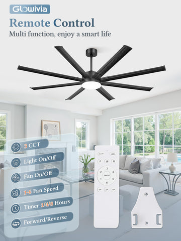 Glowivia remote control in use to adjust fan and light settings.