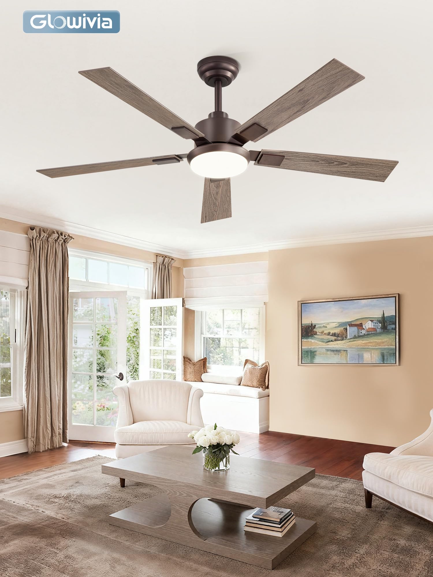 Glowivia covered-patio-use ceiling fan provides outdoor comfort under shelter