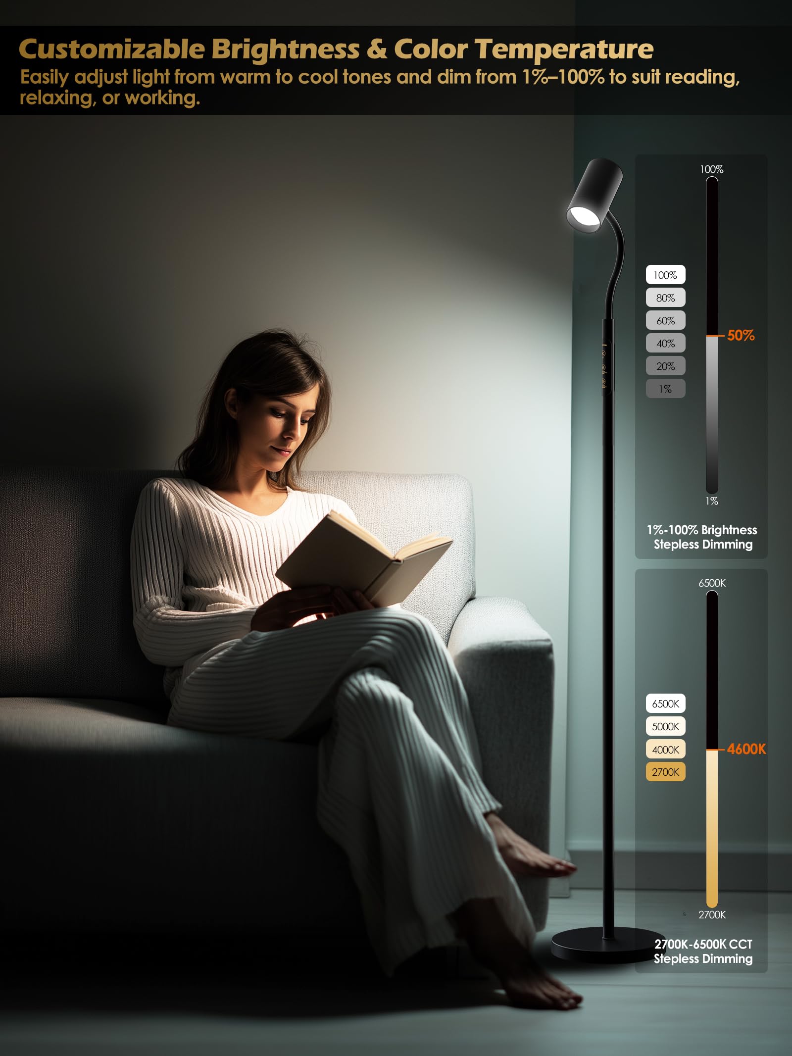 GLOWRIUM gooseneck reading arm directs light precisely for tasks.