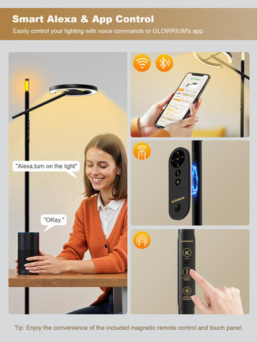 Glowrium remote control adds convenient, hands-free adjustments from across the room.