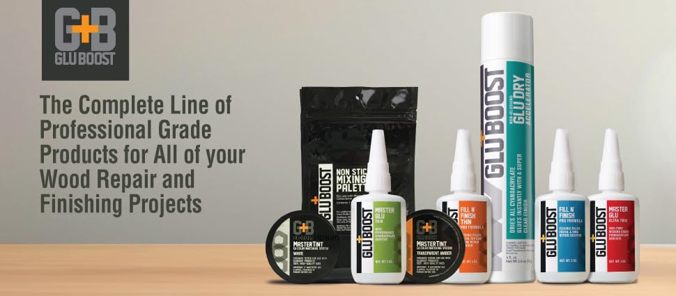 GluBoost Fill n’ Finish Pro accelerator pairing image shows faster cure workflow