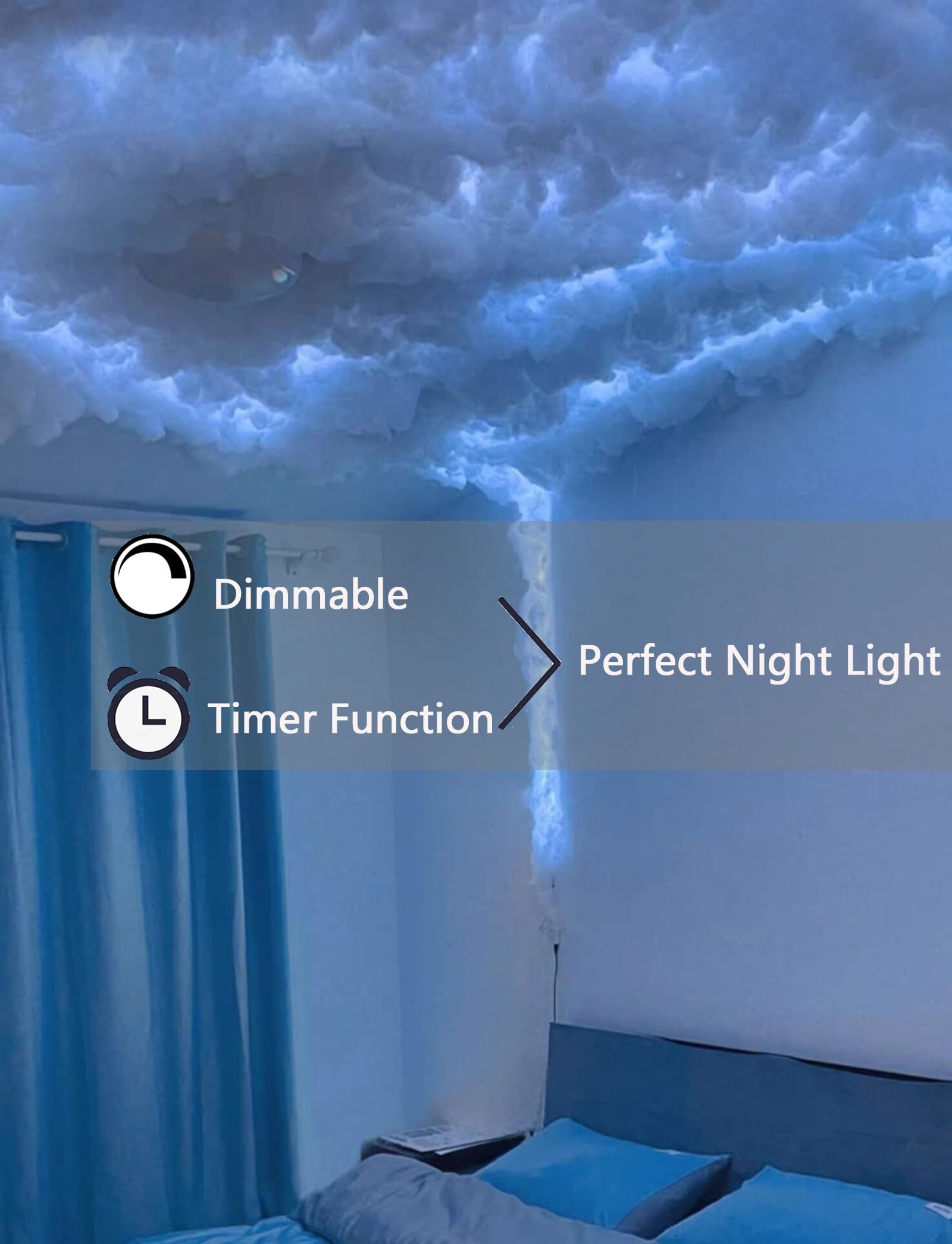 Glucrean cloud light kit includes hooks and tools for DIY installation.