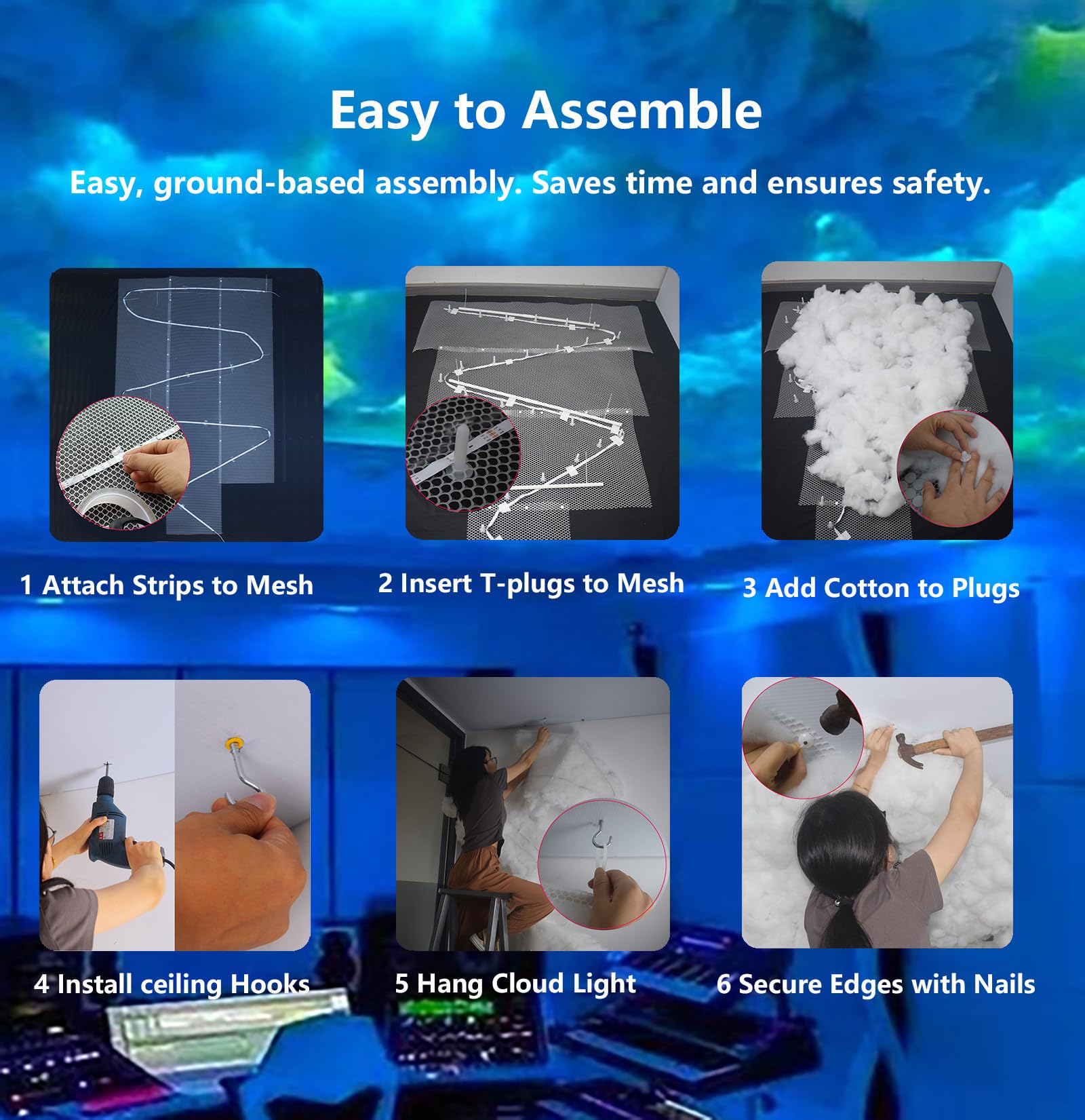 Glucrean cloud light mounted on wall or ceiling for versatile placement.