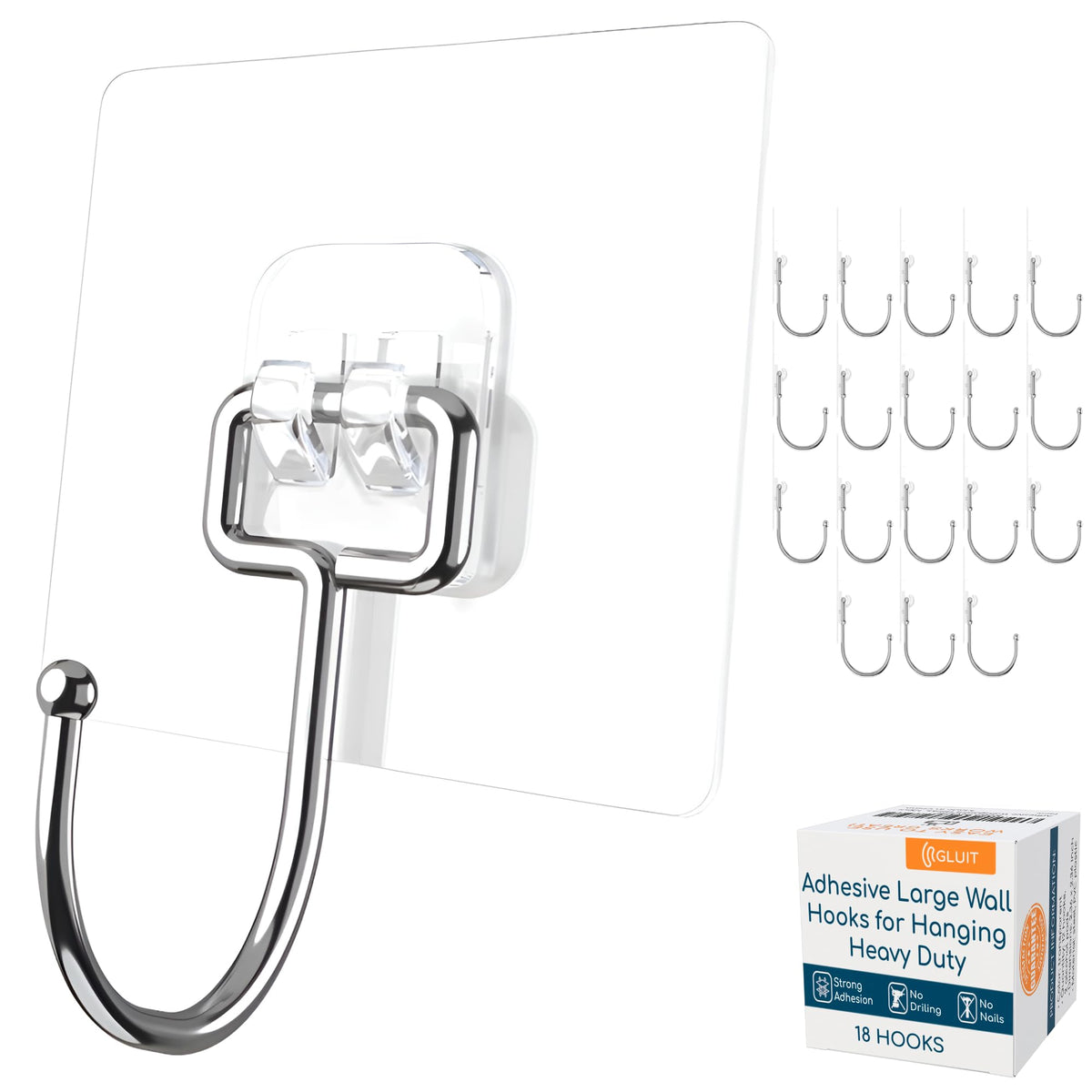 GLUIT adhesive large wall hooks holding up to 22 lbs without wall damage
