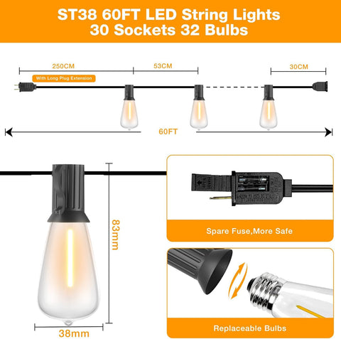 GLUROO ST38 vintage bulbs provide shatterproof, safe lighting for outdoors